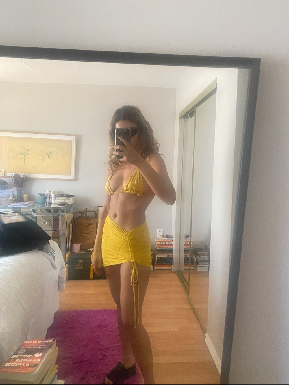 BEACH RIOT Yellow Two-Piece Bikini Set with Ruched Skirt